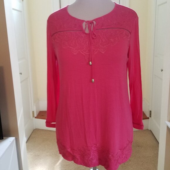 Rafaella Pink long sleeve top w embroidery sz M - Picture 1 of 5